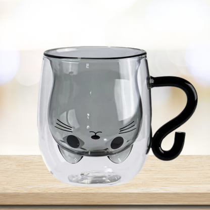 Caneca de Vidro Duplo Gatinho 250 ml