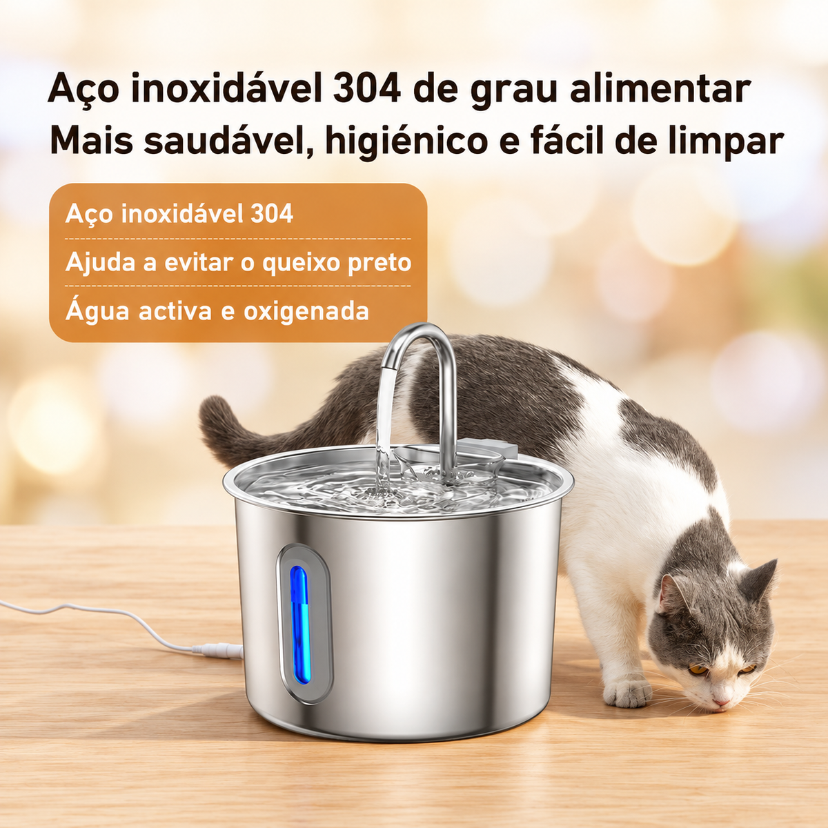 Fonte de Água Inox para Gatos 2,2 L